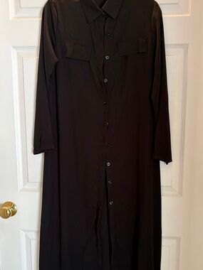 Long Sleeve Black Button-Front Shirt Dress